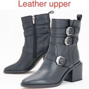 🆕 Vince Camuto Black Leather Buckle Mid-Shaft Ankle Boots - Kempreea *NEW* 7Med